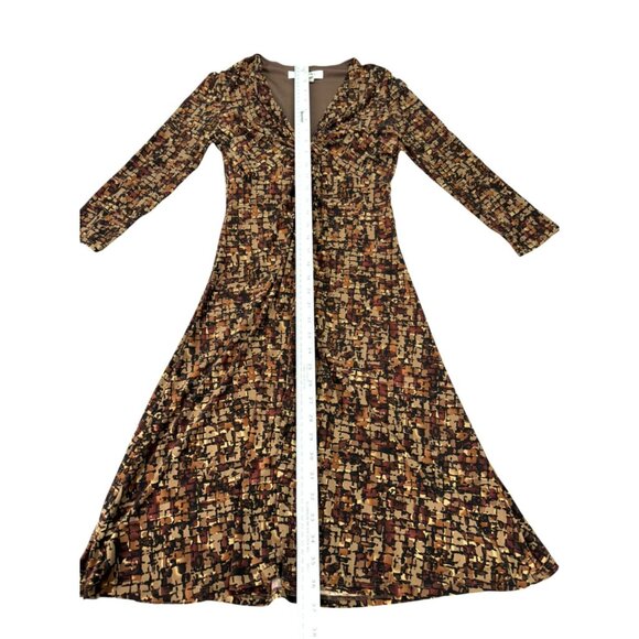 Evan-Picone Women's Sz 4 Brown Geometric Print V-Neck Dress Twisted Bust Detail - Picture 8 of 9